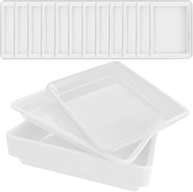 Bvrbaory 12 Pack Plastic Art Trays,Activity Crafts Tray,Stackable Serving Tray for Kids DIY Projects,Painting,School,Home,Beads(White) - Image 1